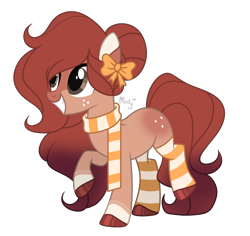 Size: 1280x1208 | Tagged: safe, artist:mintoria, oc, oc only, oc:autumn sunlight, earth pony, pony, bow, clothes, female, hair bow, mare, scarf, simple background, socks, solo, striped socks, transparent background