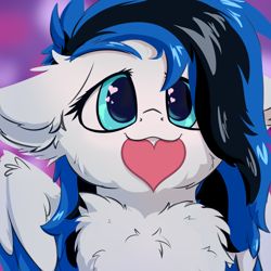 Size: 2048x2048 | Tagged: safe, artist:oblique, oc, oc only, oc:black ice, pegasus, pony, :3, bust, chest fluff, cute, ear fluff, female, floppy ears, heart, heart eyes, high res, mare, simple background, solo, wingding eyes