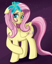 Size: 989x1200 | Tagged: safe, artist:nathayro37, fluttershy, pegasus, pony, beautiful, cutie mark, eyeshadow, female, floppy ears, flower, flower in hair, looking at you, makeup, mare, mascara, shy, solo