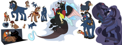 Size: 14832x5440 | Tagged: safe, artist:breedingbarn, bray, cozy glow, discord, grogar (g1), king sombra, lord tirek, queen chrysalis, donkey, sheep, g1, g4, abomination, absurd resolution, bell, fusion, g1 to g4, generation leap, grogar's bell, headcanon, male, multiple eyes, multiple limbs, ram, story in the source, younger