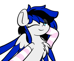 Size: 2048x1689 | Tagged: safe, artist:php142, part of a set, oc, oc only, oc:black ice, pegasus, pony, chest fluff, clothes, cute, eye clipping through hair, female, looking at you, mare, one eye closed, simple background, socks, solo, striped socks, white background, wink, ych result