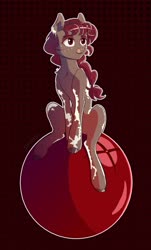 Size: 972x1614 | Tagged: safe, artist:tanatos, oc, oc only, earth pony, pony, cranberry, red eyes, red hair, simple background, sitting, solo