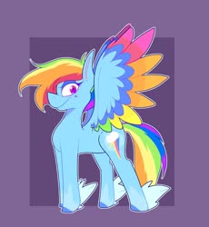 Size: 1104x1200 | Tagged: safe, artist:gatorcatz, rainbow dash, pegasus, pony, g4, colored wings, female, g5 concept leak style, g5 concept leaks, multicolored wings, rainbow dash (g5 concept leak), rainbow wings, simple background, solo, wings