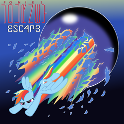 Size: 1024x1024 | Tagged: safe, artist:grapefruitface1, rainbow dash, pegasus, pony, g4, album cover, escape, explosion, female, flying, journey (band), ponified, ponified album cover, show accurate, solo, sonic rainboom