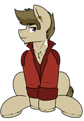 Size: 1449x2093 | Tagged: safe, artist:coatieyay, derpibooru exclusive, oc, oc only, oc:paladin, pony, 2020 community collab, derpibooru community collaboration, chest fluff, chin fluff, clothes, ear piercing, earring, jacket, jewelry, male, piercing, simple background, solo, transparent background