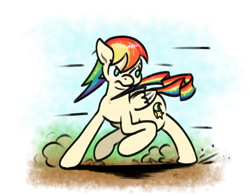 Size: 1960x1540 | Tagged: safe, artist:underwoodart, oc, oc only, oc:shooting star, pegasus, pony, flight of the valkyrie, the tale of two sisters, colored wings, dust cloud, eyebrow slit, eyebrows, gradient wings, multicolored hair, pegasus oc, rainbow hair, simple background, skidding, solo, speed lines, transparent background, wings