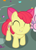 Size: 600x842 | Tagged: safe, screencap, apple bloom, earth pony, pony, g4, the fault in our cutie marks, adorabloom, bow, cropped, cute, eyes closed, female, filly, hair bow, offscreen character, smiling, solo