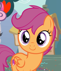Size: 801x937 | Tagged: safe, screencap, scootaloo, pegasus, pony, g4, the fault in our cutie marks, cropped, cute, cutealoo, female, filly, looking at you, smiling, solo