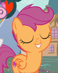 Size: 748x938 | Tagged: safe, screencap, scootaloo, pegasus, pony, g4, the fault in our cutie marks, cropped, cute, cutealoo, eyes closed, female, filly, proud, smiling, solo