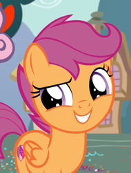 Size: 710x935 | Tagged: safe, screencap, scootaloo, pegasus, pony, g4, the fault in our cutie marks, confident, cropped, female, filly, smiling, smirk, solo
