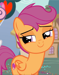 Size: 744x939 | Tagged: safe, screencap, scootaloo, pegasus, pony, g4, the fault in our cutie marks, cropped, cute, cutealoo, female, filly, lidded eyes, smiling, smirk, smug, smugaloo, solo