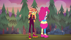 Size: 1920x1080 | Tagged: safe, screencap, pinkie pie, sunset shimmer, equestria girls, equestria girls specials, g4, my little pony equestria girls: better together, my little pony equestria girls: sunset's backstage pass, female, music festival outfit, shoes, sneakers