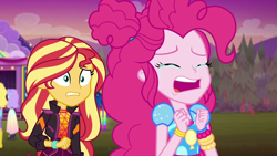 Size: 1920x1080 | Tagged: safe, screencap, pinkie pie, snow flower, sunset shimmer, equestria girls, equestria girls specials, g4, my little pony equestria girls: better together, my little pony equestria girls: sunset's backstage pass, female, male, music festival outfit, pinkie cry