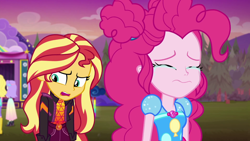 Size: 1920x1080 | Tagged: safe, screencap, pinkie pie, snow flower, sunset shimmer, equestria girls, equestria girls series, g4, sunset's backstage pass!, spoiler:eqg series (season 2), crying, female, geode of empathy, geode of sugar bombs, magical geodes, male, music festival outfit, pinkie cry