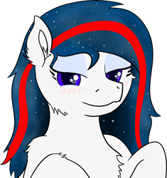 Size: 3784x4033 | Tagged: safe, alternate version, artist:poniidesu, oc, oc only, earth pony, pony, bedroom eyes, blushing, cheek fluff, chest fluff, cute, ear fluff, ethereal mane, eyeliner, female, high res, looking at you, makeup, mare, ocbetes, simple background, smug, starry mane, transparent background