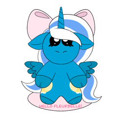 Size: 894x894 | Tagged: safe, artist:harleyotubre, oc, oc only, oc:fleurbelle, alicorn, pony, alicorn oc, bow, female, hair bow, horn, mare, plushie, simple background, solo, transparent background