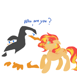Size: 1024x1024 | Tagged: source needed, safe, artist:wimple, sunset shimmer, bird, penguin, pony, unicorn, g4, crossover, dreamworks, madagascar (dreamworks), private (madagascar), skipper, the penguins of madagascar