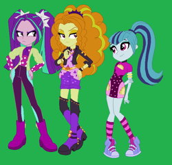 Size: 644x622 | Tagged: safe, artist:antopainter14, artist:chlaneyt, artist:selenaede, adagio dazzle, aria blaze, sonata dusk, equestria girls, g4, my little pony equestria girls: better together, base used, boots, clothes, greenbutt pants, hand on hip, high heel boots, high heels, music festival outfit, shoes, sneakers, the dazzlings