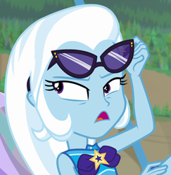 Size: 1048x1080 | Tagged: safe, screencap, trixie, equestria girls, equestria girls series, forgotten friendship, g4, clothes, cropped, female, solo, sunglasses, swimsuit