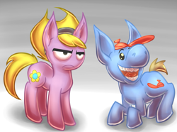 Size: 943x700 | Tagged: safe, artist:countaile, pony, angry, big nose, billy (billy and mandy), colt, duo, female, filly, foal, happy, hat, headband, male, mandy, no nose, ponified, rule 85, the grim adventures of billy and mandy, unamused