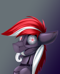 Size: 1800x2208 | Tagged: safe, artist:observerdoz, oc, oc only, oc:tolie, pony, robot, robot pony, bust, looking at you, portrait, solo, tongue out