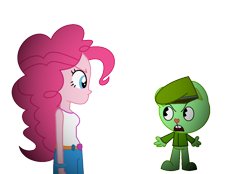 Size: 1252x871 | Tagged: safe, pinkie pie, equestria girls, g4, my little pony equestria girls: legend of everfree, clothes, duo, female, flippy, happy tree friends, male, simple background, transparent background