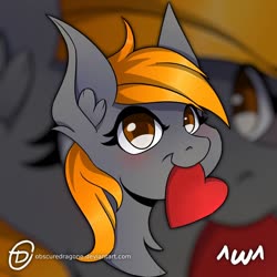Size: 1024x1024 | Tagged: safe, artist:obscuredragone, oc, oc only, oc:thorinair, pony, big eyes, biting, brown eyes, cute, gray fur, heart, holiday, male, mouth hold, shiny eyes, solo, stallion, uwu, valentine's day, ych result, yellow mane
