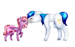 Size: 2570x1638 | Tagged: safe, artist:midnight magic, oc, oc:hooklined, oc:talia lilac, earth pony, pegasus, pony, colored hooves, cute, diaper, eyes closed, female, filly, mare, mother and child, mother and daughter, raised hoof, simple background, snoot rubbing, transparent background