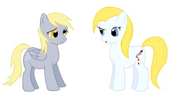 Size: 943x534 | Tagged: safe, artist:chili19, derpy hooves, oc, oc:bloodknife, earth pony, pegasus, pony, g4, blood, duo, female, knife, mare, simple background, transparent background