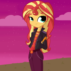 Size: 1080x1080 | Tagged: safe, artist:tjpones, sunset shimmer, equestria girls, equestria girls series, g4, sunset's backstage pass!, spoiler:eqg series (season 2), arm behind back, clothes, female, geode of empathy, magical geodes, music festival outfit, solo