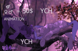 Size: 1250x819 | Tagged: safe, artist:wildviolet-m, oc, pony, advertisement, animated, commission, couple, forest, frame by frame, ych animation, ych example, your character here