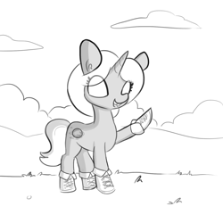 Size: 1584x1584 | Tagged: safe, artist:tjpones, oc, oc only, pony, unicorn, boots, grayscale, monochrome, shoes, simple background, solo, white background