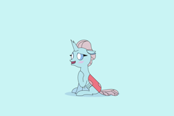 Size: 3233x2155 | Tagged: safe, artist:gd_inuk, ocellus, changedling, changeling, g4, blushing, cute, cyan background, diaocelles, dilated pupils, female, high res, open mouth, sitting, solo