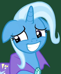 Size: 406x498 | Tagged: safe, screencap, trixie, pony, a matter of principals, g4, cropped, female, grin, missing accessory, nervous, nervous smile, smiling, solo