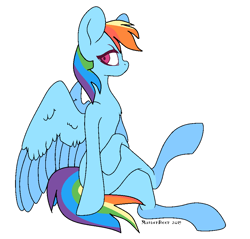 Size: 944x904 | Tagged: safe, artist:megapon3, rainbow dash, pegasus, pony, g4, female, mare, simple background, sitting, solo, spread wings, white background, wings