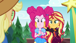 Size: 1920x1080 | Tagged: safe, screencap, applejack, pinkie pie, sunset shimmer, equestria girls, equestria girls specials, g4, my little pony equestria girls: better together, my little pony equestria girls: sunset's backstage pass, female, squishy cheeks