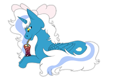 Size: 1143x699 | Tagged: safe, artist:mooncatcherssymphony, oc, oc only, oc:fleurbelle, pony, bow, drink, drinking, drinking glass, drinking straw, hair bow, prone, simple background, sitting, solo, transparent background, yellow eyes