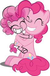 Size: 6277x9500 | Tagged: safe, artist:ace play, pinkie pie, earth pony, pony, g4, g4.5, my little pony: pony life, ^^, absurd resolution, cute, diapinkes, duo, eyes closed, generational ponidox, grin, hug, self ponidox, simple background, smiling, transparent background, vector