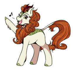 Size: 1280x1240 | Tagged: safe, artist:bundrawsart, autumn blaze, kirin, g4, sounds of silence, awwtumn blaze, cute, female, leg fluff, looking at you, music notes, one eye closed, open mouth, simple background, solo, white background, wink