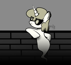 Size: 1200x1100 | Tagged: safe, artist:arrgus-korr, oc, oc only, oc:spooky, ghost, ghost pony, pony, undead, unicorn, angry, annoying, dark background, looking at the sky, solo