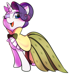 Size: 930x985 | Tagged: safe, artist:haden-2375, rarity, pony, unicorn, g4, clothes, digital art, dress, female, mare, one eye closed, simple background, smiling, solo, white background