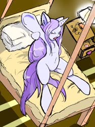 Size: 2100x2800 | Tagged: safe, artist:time sss, oc, oc only, pony, unicorn, bed, female, high res, lamp, mare, stretching