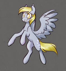 Size: 1280x1359 | Tagged: safe, artist:mickearts, derpy hooves, pegasus, pony, g4, catchlights, female, flying, gray background, mare, simple background, smiling, wings