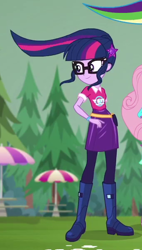 Size: 342x601 | Tagged: safe, screencap, fluttershy, rainbow dash, sci-twi, twilight sparkle, equestria girls, equestria girls specials, g4, my little pony equestria girls: better together, my little pony equestria girls: sunset's backstage pass, boots, clothes, cropped, female, geode of telekinesis, glasses, magical geodes, music festival outfit, offscreen character, pantyhose, ponytail, shoes, skirt, smiling