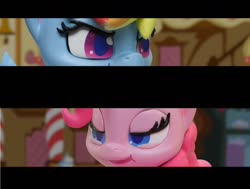 Size: 1440x1090 | Tagged: safe, edit, edited screencap, editor:fluttershyisnot adoormat, screencap, pinkie pie, rainbow dash, earth pony, pony, cake off, g4.5, my little pony: stop motion short, stop motion
