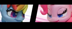 Size: 1440x592 | Tagged: safe, edit, edited screencap, editor:fluttershyisnot adoormat, screencap, pinkie pie, rainbow dash, earth pony, pony, cake off, g4.5, my little pony: stop motion short, stop motion