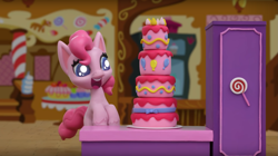 Size: 1667x934 | Tagged: safe, screencap, pinkie pie, earth pony, pony, cake off, g4.5, my little pony: stop motion short, cake, cute, diapinkes, food, stop motion