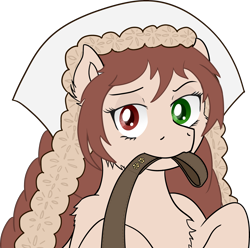 Size: 4509x4481 | Tagged: safe, alternate version, artist:poniidesu, earth pony, pony, 4chan, absurd resolution, anime, cheek fluff, chest fluff, clothes, cute, desu, drawthread, ear fluff, female, green eyes, heterochromia, implied pet play, leash, lolita fashion, looking at you, mare, mouth hold, ponified, red eyes, rozen maiden, simple background, suiseiseki, transparent background