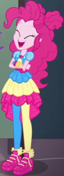 Size: 225x612 | Tagged: safe, screencap, pinkie pie, equestria girls, equestria girls specials, g4, my little pony equestria girls: better together, my little pony equestria girls: sunset's backstage pass, bathroom, clothes, cropped, crossed arms, cute, diapinkes, dress, eyes closed, female, geode of sugar bombs, jewelry, laughing, magical geodes, music festival outfit, necklace, open mouth, pants, shoes, short sleeves, smiling, sneakers, wristband