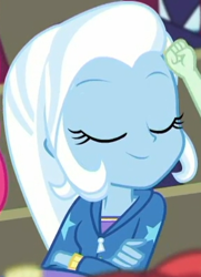 Size: 290x400 | Tagged: safe, screencap, trixie, equestria girls, g4, my little pony equestria girls: choose your own ending, sock it to me, sock it to me: trixie, cropped, crossed arms, cute, diatrixes, eyes closed, female, smug, solo